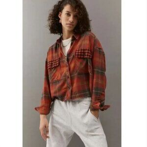 BDG Urban Outfitters Rayne Flannel Plaid Shirt Boxy Cropped Button Down Medium